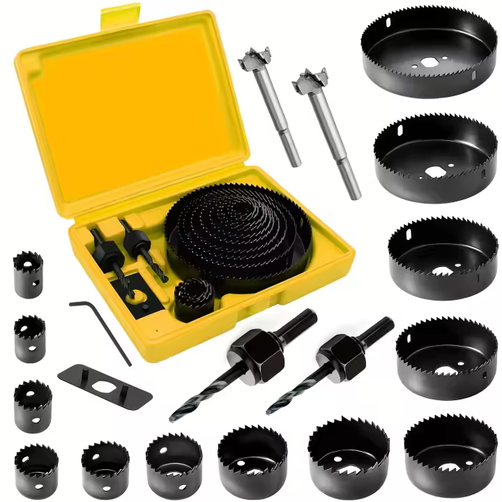 Conjunto de discos de taladro de tamaño variable 19PCS con 13 piezas de discos de taladro de propósito general 19mm-127mm mandrilos y llaves hexagonales en caja de almacenamiento ideal para madera tablero de gispo tablero de PVC - 1