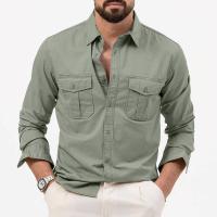Camisa informal de manga larga para hombre, tops con múltiples bolsillos, otoño - details 7