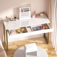 Mesa de Maquillaje Blanca Brillante de 100x40 cm Diseño Comodo con 2 Cajones - details 10