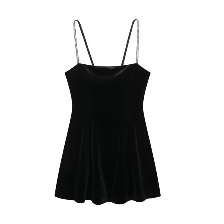 Moda femenina de otoño-invierno 2025 de terciopelo negro corto - 1