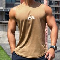Novedad de verano al aire libre, camisa con parte inferior de malla y cuello redondo con estampado 3D para hombre, camisa deportiva para fitness, natación, correr, chaleco cómodo sin mangas - details 6