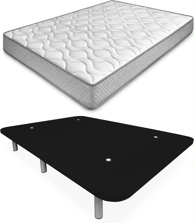 Cama Completa con Colchón Carla Reversible + Base Tapizada Extra Reforzada con 6 Patas Cilíndricas Metálicas Roscadas, 90 x 190, Negro - 1