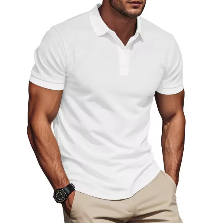 Nuevo polo de verano para hombre, polo de manga corta para hombre con solapa de color sólido a juego - 1