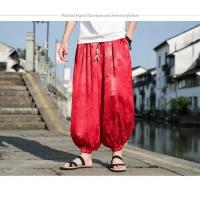 pantalones de marca al aire libre para hombres Lce seda dragón flor oscura bombachos sueltos pantalones casuales de pierna ancha de alta calidad para hombre - details 17