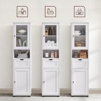 Compartimento Abierto Puerta Cristal Estrecho Patas Estantes Regulables en Altura Ahorro Espacio Blanco Arce BBK163T44 - details 4