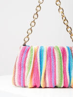 Bolso de hombro tejido Vintage, bolsa de nube plisada, bolso de cadena de Metal, monedero de paja para vacaciones de estilo playero - details 8