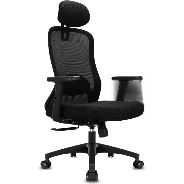 Silla de Escritorio, Silla Ergonómica con Reposacabezas, Reposabrazos, Función 90 ° -130 °   Respaldo Bloqueable, Ajuste de Altura, Silla Oficina Capacidad de Peso 150KG - 1