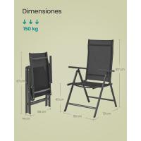 Sillas Plegables de Jardín, Juego de 4, Silla de Exterior con Marco de Metal, Respaldo Reclinable en 8 Ángulos, Carga de 150 kg, Gris GCB30GY - details 9
