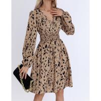 Vestido entallado con estampado de leopardo, cuello en V y manga larga, nueva moda primavera-otoño 2024 para mujer - details 5
