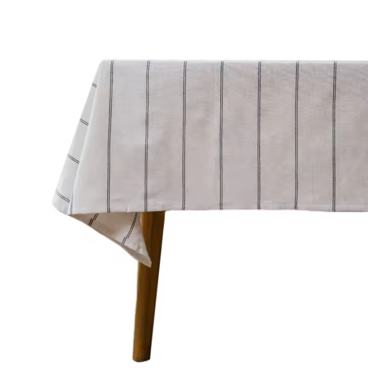 Mantel Moderno de Lino Sintético Decorativo Blanco Antimanchas a Raya Estilo Escandinavo Lavable - 1