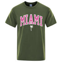 Camiseta holgada informal con letras para hombre, ropa de algodón con estampado de dibujos animados, cuello redondo, Miami Seaside City - details 11