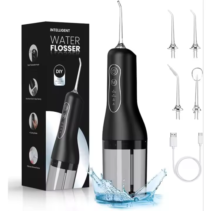 Irrigador dental portátil para limpieza de dientes, 4 puntas de chorro, 4 modos de limpieza, impermeable IPX7 - 1