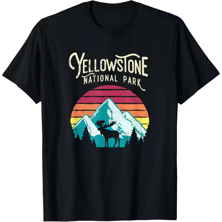 Camiseta Vintage del Parque Nacional Yellowstone Mountain Moose para hombre - 1