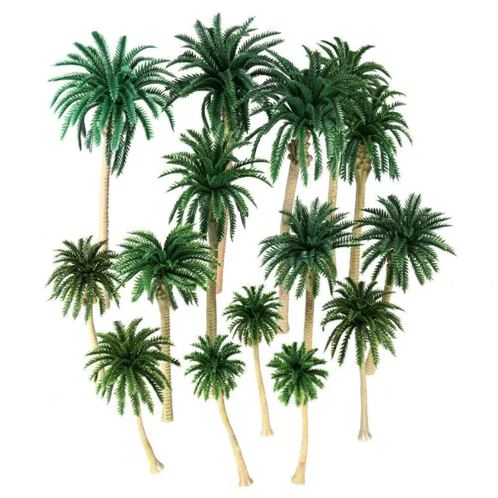 15 piezas de palmeras de coco a escala HO, modelo 5 tamaños 7-16 cm, plantas de paisaje de plástico para decoración de paisajes ferroviarios de dioramas - 1