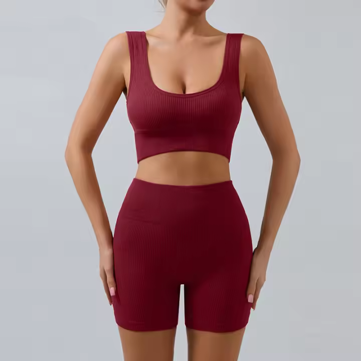 Traje de Fitness para Mujeres Ropa Deportiva de Yoga Pantalones Leggings Sujetador Deportivo Traje de Cintura Alta Shorts para Entrenamiento con Secado Rápido Material de Nylon - 1
