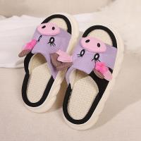 Zapatillas de mujer de lino con suela gruesa de vaca, cómodas zapatillas de algodón para el hogar, con tacón plano, antideslizantes, para interior, invierno, 2024 - details 8