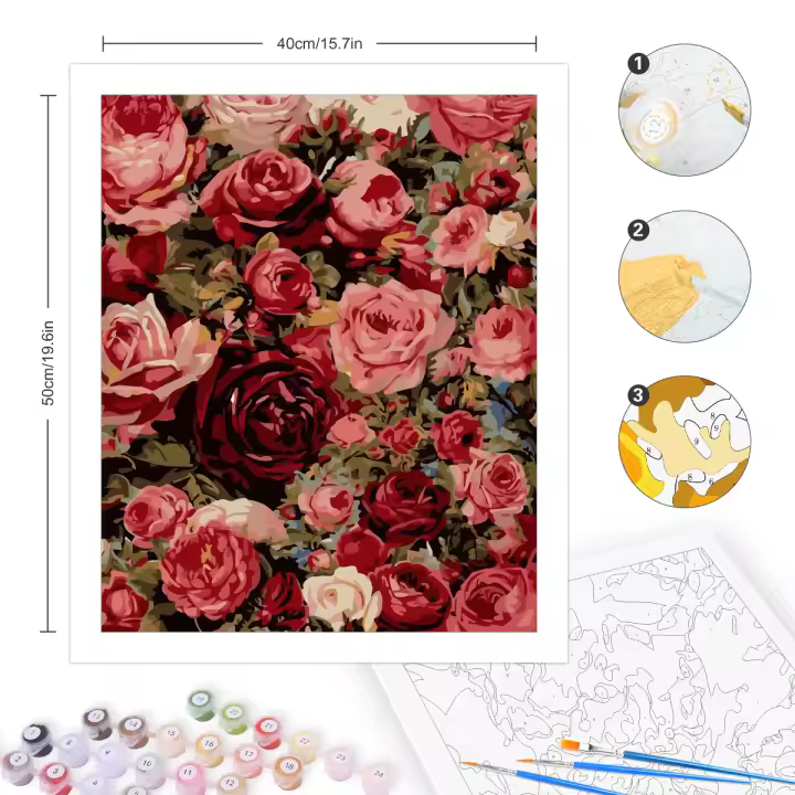 Pintura al número RUOPOTY de 40x50cm para adultos kit DIY regalo rosas flores pintura acrílica imagen para decoraciones del hogar - 1