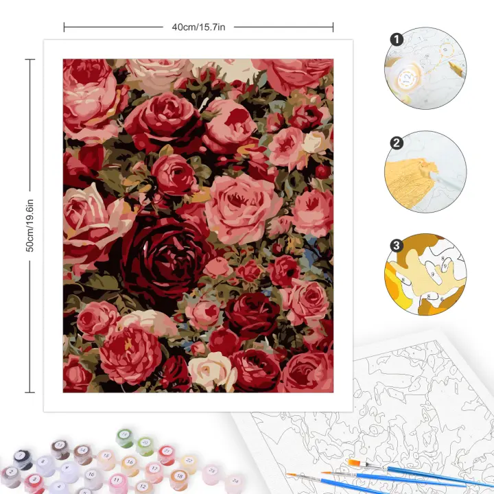Pintura al número RUOPOTY de 40x50cm para adultos kit DIY regalo rosas flores pintura acrílica imagen para decoraciones del hogar - 1