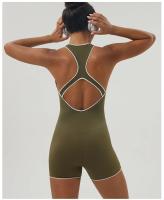 Mono de Yoga ajustado para levantamiento de cadera, diseño atlético de colores contrastantes, mono sin espalda para trabajo, ropa de Yoga de secado rápido con almohadillas para sujetador - details 3