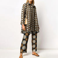 Conjunto de 2 piezas con estampado de Pamas para mujer, ropa de dormir holgada, pantalones de manga larga, ropa de calle, traje elegante, Vintage, otoño - details 16