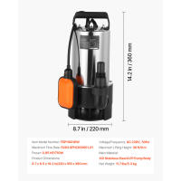 Bomba Sumergible SucceBuy de 710W, Caudal de 20000 L/H, Diseño de Acero Inoxidable con Interruptor de Flotador Automático, Cable Extendido, Elevación Máxima de 9M, Ideal para Piscinas, Jardines, Estanques y Espacios Inundados - details 5