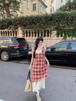 Dos vestidos camisola de encaje a cuadros falsos, estilo de vacaciones junto al mar de verano para mujer, sentido del diseño, falda larga de nicho - details 24