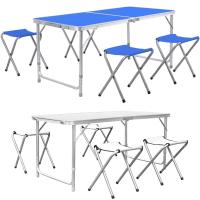 Mesa plegable, juego de 5 uds., mesa de Camping de aluminio de 120cm plegable con 4 taburetes, muebles de exterior, mesa de Picnic y silla portátil - details 0