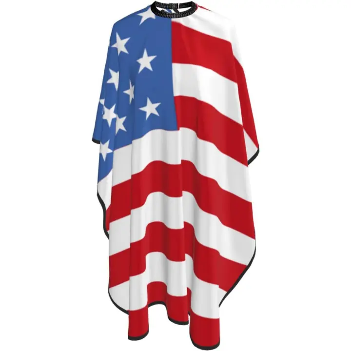 Capa de peluquero para salón de bandera americana - Capa de corte de pelo impermeable para peluquería profesional con cierre a presión ajustable - Delantal de corte de pelo para estilista y uso doméstico - 55''X66'' - 1