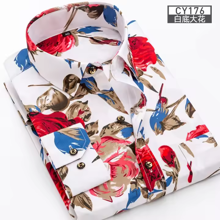 Nueva camisa de manga larga para hombre, fina, con estampado de primavera/verano, sin planchar, informal, de negocios, ajustada, a la moda, transpirable - 1