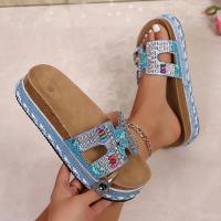 2025 nuevo arrastre de una palabra europeo y americano nueva moda zapatillas de plataforma de cuerda de cáñamo con diamantes de imitación zapatillas de corcho de playa sandalias casuales de mujer - details 11