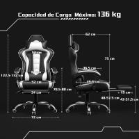 Silla de Oficina Silla Gaming con Reposapies Silla Ergonómica con Ruedas Silla Ordenador Ajustable Silla con Soporte Lumbar Capacidad MAX 136 KG Rojo - details 11