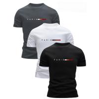 Conjunto de 3 Camisetas de Algodón 100% para Hombres Cuello Redondo, Mangas Cortas, Diseño de Impresión, Ropa Casual Transpirable para Salidas, Moda Callejera - details 3