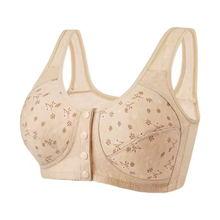 Sujetadores cómodos de margaritas para mujeres mayores, transpirables, cómodos, con botón de cierre frontal, sujetadores de algodón sin aros de talla grande - 1