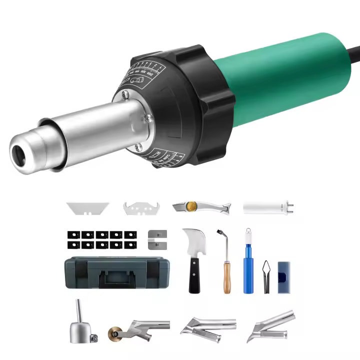 SucceBuy Soldador de plástico de aire caliente, pistola de antorcha de aire caliente de 1600 W, 122-1112 ℉   Antorcha de soldadura con pistola de calor de vinilo PVC TPO, con 14 accesorios - 1