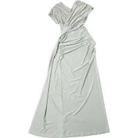 Vestido Largo y Elegante con Cintura de Moda Callejera Manga Corta, Cuello Diagonal Ruched, Sin Cintura, Abrigos de Hueco para Mujeres - details 3