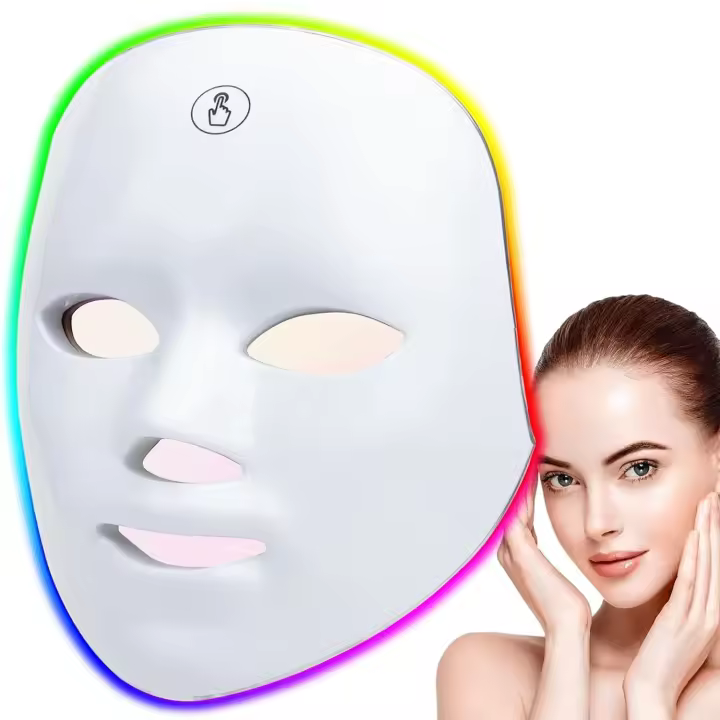 Terapia de luz LED con máscara facial de 7 colores, terapia de luz LED para la cara, máscara para el cuidado de la piel facial, recargable y portátil para viajes y uso doméstico - 1