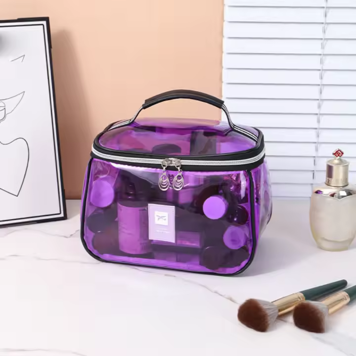 Bolsa de cosméticos de PVC transparente a la moda, bolsa de maquillaje transparente de mano impermeable, organizador de almacenamiento de artículos de tocador de gran capacidad de PVC para ducha - 1