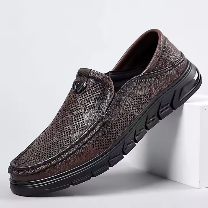 Zapatos casuales ahuecados de piel de oveja zapatos de suela suave de los hombres zapatos de los hombres de verano de un pedal de cuero genuino papá agujero zapatos de cuero transpirable hombres - 1