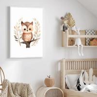 Pósteres artísticos de pared para guardería, pintura en lienzo, imágenes impresas, oso, zorro, ciervo, ardilla, búho, hojas de otoño, decoración del hogar para habitación de bebés y niños - details 4