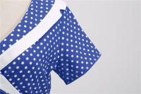 Vestido midi de línea A informal y elegante con cuello y manga corta para fiesta de lunares de verano para mujer - details 34