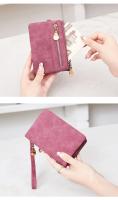 Cartera pequeña y plegable con cremallera doble, billetera corta con correa para la muñeca, billetera portátil de cuero PU para mujer - details 5