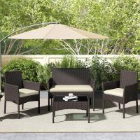 4 Piezas, 1 Sofá 2 Sillones con Cojines y 1 Mesa con Vidrio para Patio/Terraza/Balcón (Marrón/Beige) - details 2
