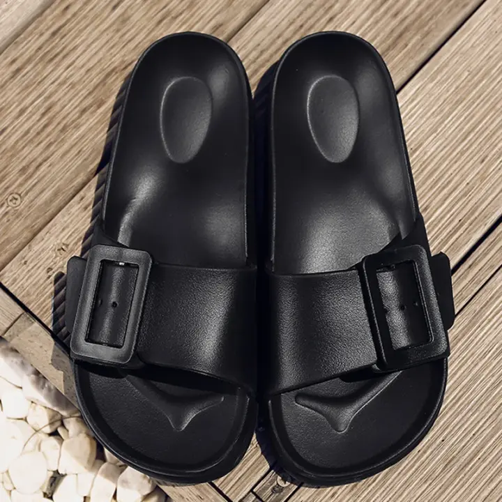 Sandalias de verano para mujer 2025, nuevas chanclas con hebilla ajustable, zapatos de playa antideslizantes a la moda para exteriores, chanclas planas para casa - 1