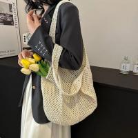 Bolso de hombro tejido de Color liso para mujer, bolso de malla de ganchillo suave con agujeros, bolso tejido informal versátil de gran capacidad para verano - details 3