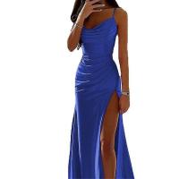 Vestido largo de noche con cuello descubierto para mujer, traje de satén sin mangas, informal, para fiesta - details 7