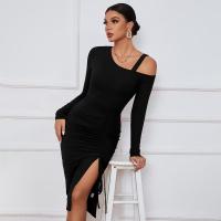 Vestidos de punto para mujer Vestido midi de manga larga con hombros descubiertos y abertura en promoción elegante y elegante - details 10