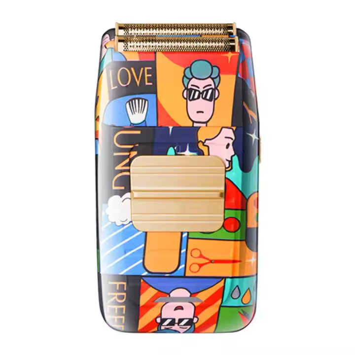 Kemei-maquinilla de afeitar de doble lámina de titanio, herramienta profesional de acabado de barbero, Afeitadora eléctrica recíproca para hombres, patrón de Graffiti aleatorio - 1