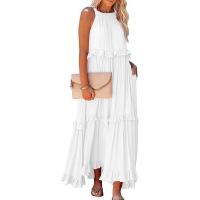 Vestido De Camisola Para Mujer Estilo Europeo Y Americano Verano Nuevo Con Aros Largo Y Volante Sin Mangas Cuello En V Vestido Largo - details 32