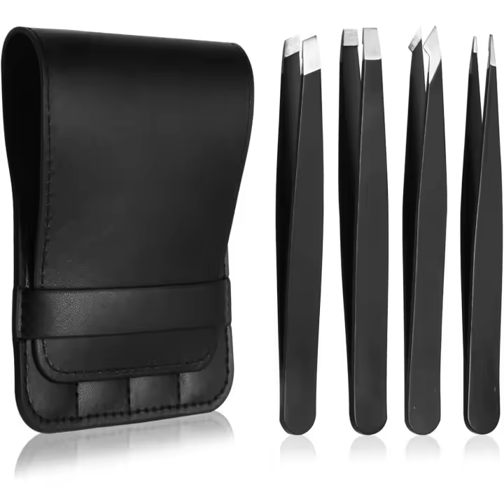 Juego de pinzas profesionales de acero inoxidable para cejas, gran precisión, negro - 1