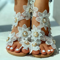 Sandalias planas con punta de talla grande para mujer con perlas y flores 3D de girasol, buen estilo - details 3